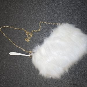 Elegant White Faux Fur Clutch with Gold Chain